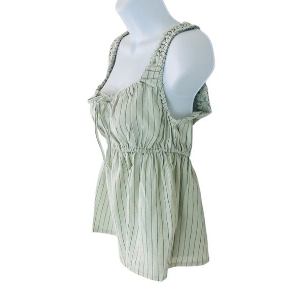 We Wore What Women's Size M Striped Babydoll Linen Babydoll Sage Tank To… - Picture 2 of 6
